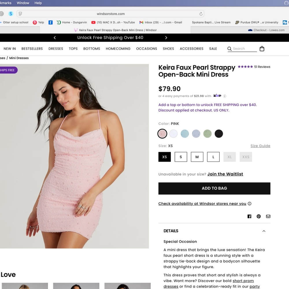 NWT pink beaded Windsor dress size small. Homecoming dress